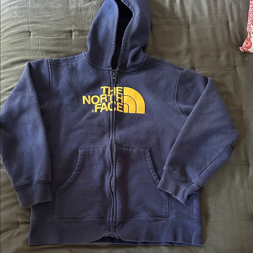 The North Face Kids Dark Blue Hoodie with Yellow Logo